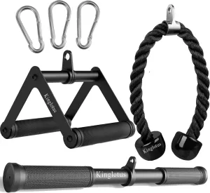 Kinglotus Cable Machine Attachment Straight Bar Tricep Rope Double D Handle for Home Gym Weight Equipment Accessories.