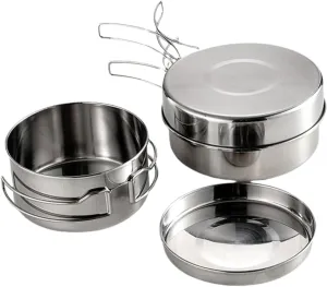 Kisangel 201 Stainless Steel Camping Cookware 4-Piece Pot Pan Set Long Handle Compact Design Camping Supplies