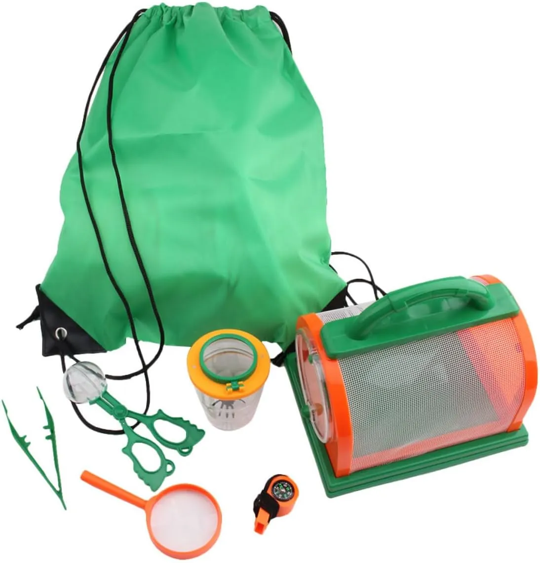 Kisangel 7pcs Portable Outdoor Observation Kit for Boy Girl Practical Magnifying Lens and Telescope for Wilderness Exploration and Hiking Adventures Green