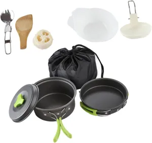 Kisangel Hiking Cookware 1-2 Person Compact Camping Bowl and Utensil Set for Outdoor Activities