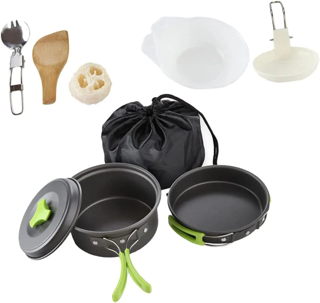 Kisangel Hiking Cookware 1-2 Person Compact Camping Bowl and Utensil Set for Outdoor Activities