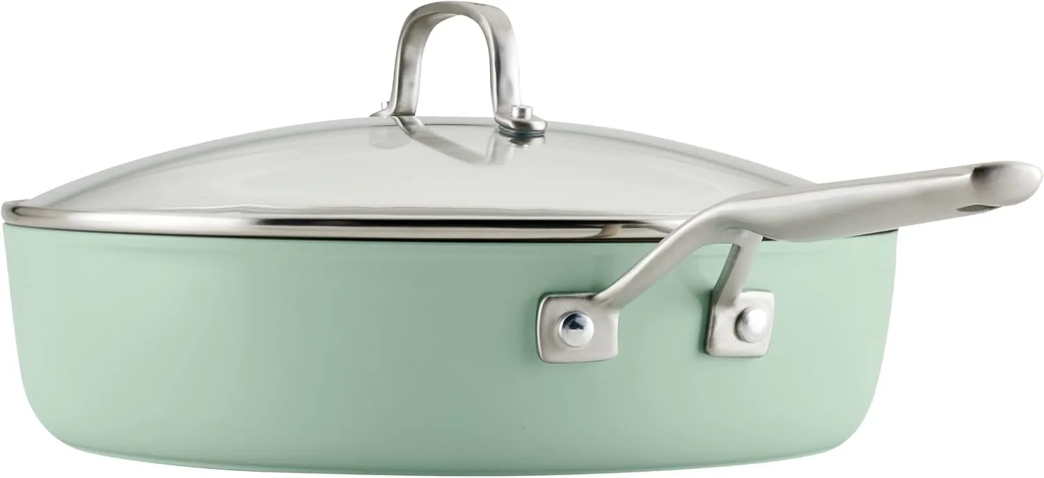 KitchenAid Hard Anodized Ceramic 5-Quart Nonstick Sauté Pan with Shatter-Resistant Lid & Riveted Handle – Durable, Even Heating, Easy Clean, Oven Safe to 500°F, Pistachio