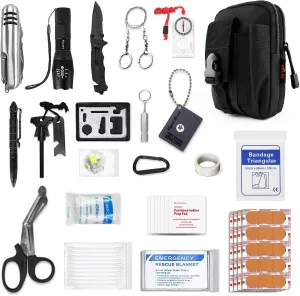 Kitgo Camping Emergency Tourniquet Survival Kit Safety First Aid Kit for Friend with Pro Tool Outdoor Survival Gear Tactical Small Molle Pouch for Home Hiking Hunting (Black)