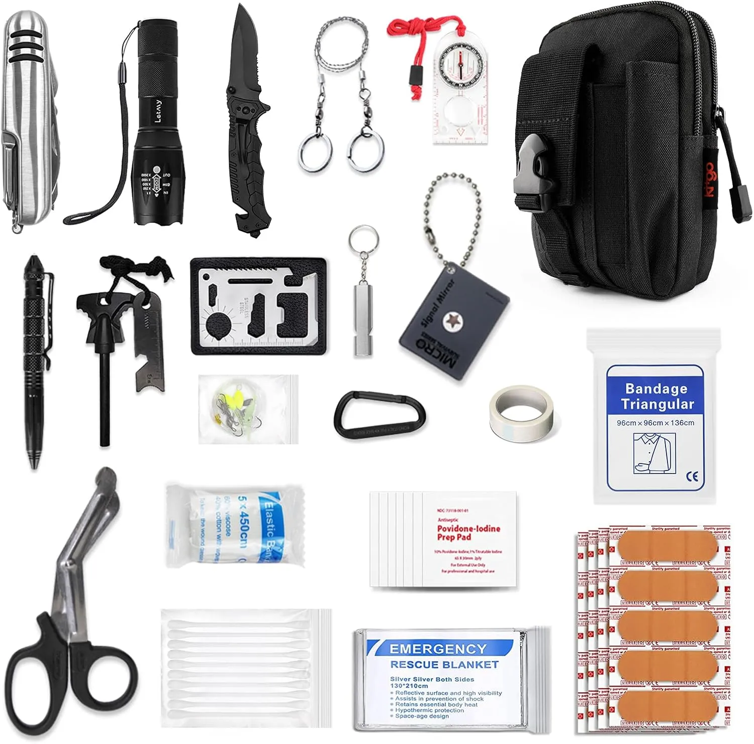 Kitgo Camping Emergency Tourniquet Survival Kit Safety First Aid Kit for Friend with Pro Tool Outdoor Survival Gear Tactical Small Molle Pouch for Home Hiking Hunting (Black)