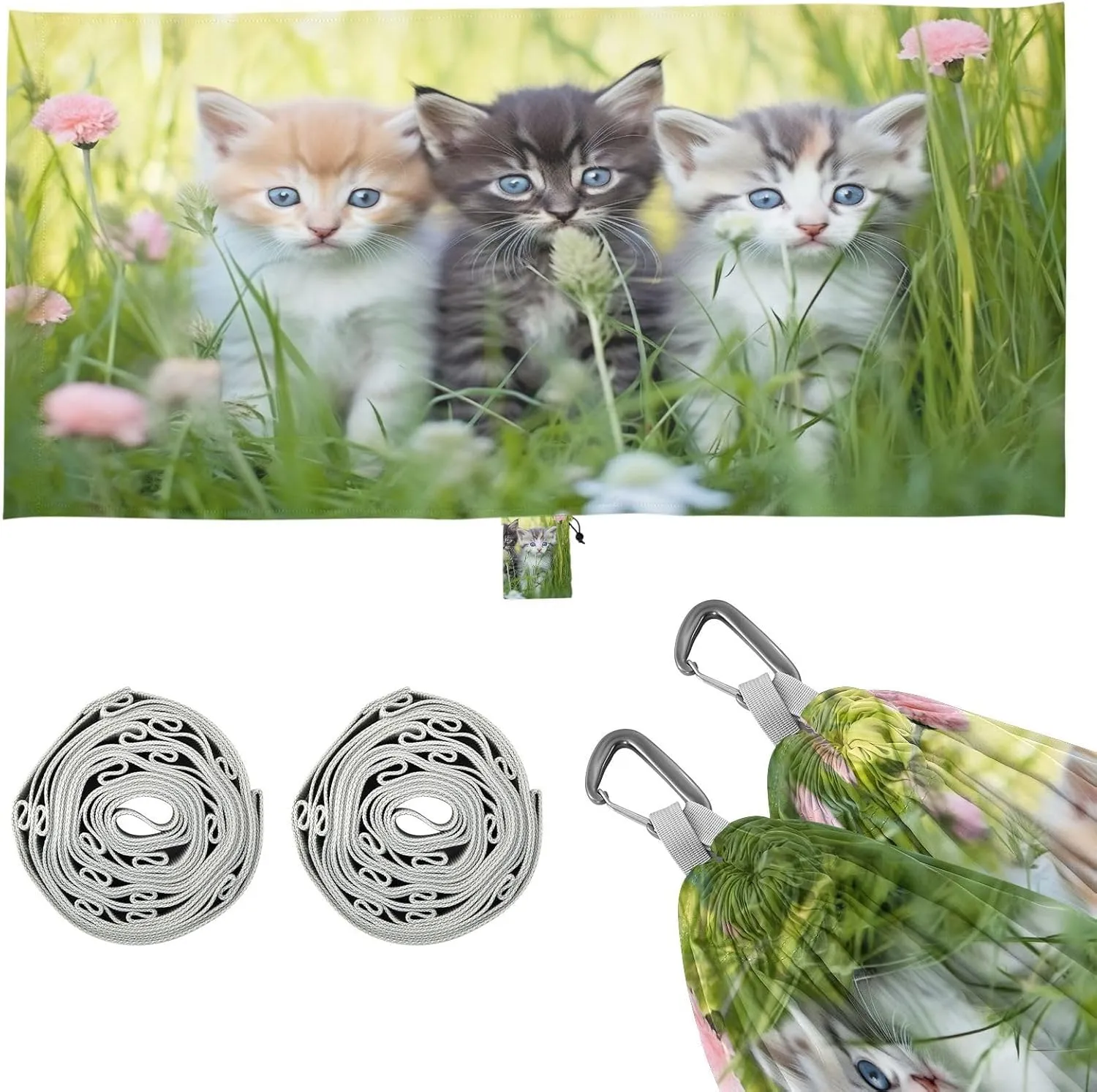 Kittens in The Grass Camping Hammock, 330 lbs with 2 Tree Straps, Carry Bag, Single Portable Hammock for Outdoor/Indoor, Hiking, Beach, Backpacking, Travel