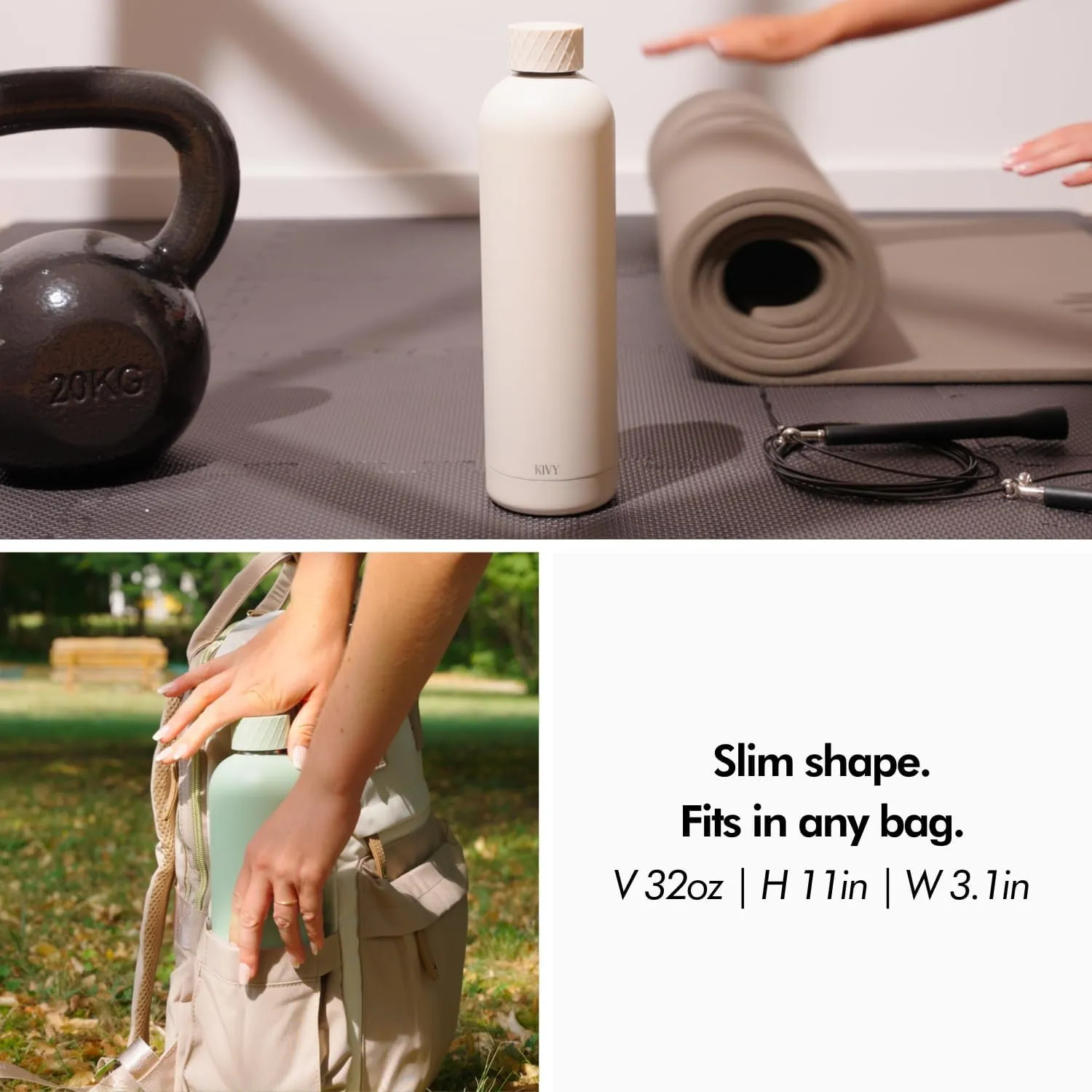 KIVY 32oz Stainless Steel Insulated Water Bottle - Leak Proof, Keeps Cold Up to 24 Hours, Hot Up to 18 Hours - 1 Liter Capacity, Premium Insulation, Patented Leakproof Lid