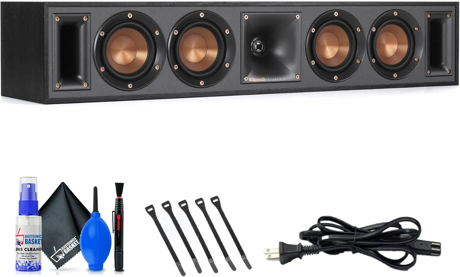 Klipsch R-34C Center Channel Speaker (1065837) Bundle Including: Cables, Cable Ties, Cleaning Kit