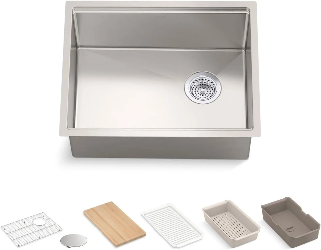 KOHLER Strive 23" Undermount Single-Bowl Workstation Kitchen Sink, Includes Accessories, 16-Gauge Stainless Steel, Compact Design, K-33659-PC-NA