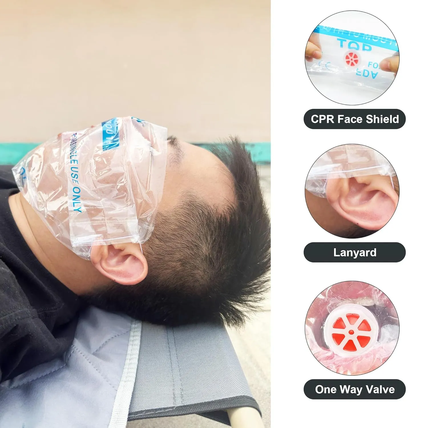 KONGDY 100 Counts CPR Pocket Mask Keychain, CPR Face Shield with One Way Valve Breathing Barrier for First Aid or CPR Training Disposable Blue