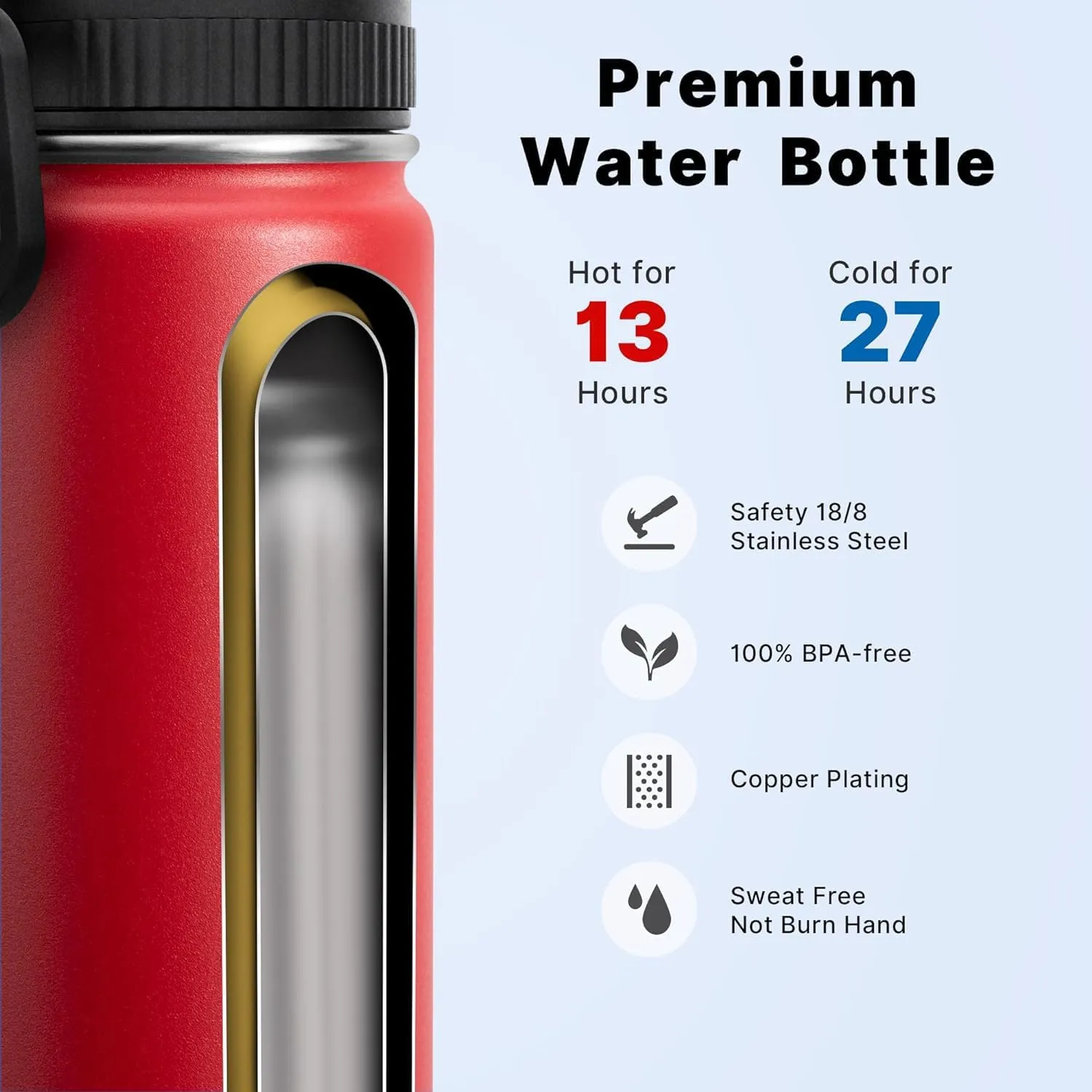 koodee 12 oz Water Bottle with Straw- Stainless Steel Double Wall Vacuum Insulated Wide Mouth Flask with Straw Lid, Sports Metal Water Bottle for Girls and Boys (Canyon Red)
