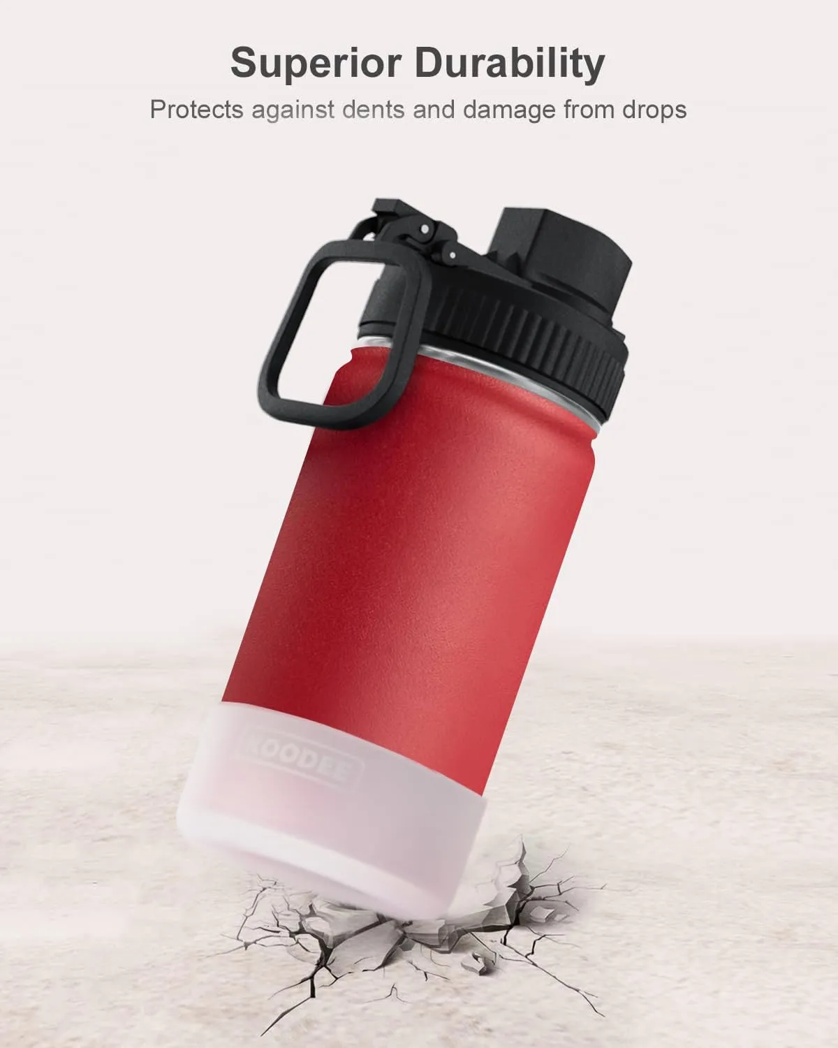 koodee 12 oz Water Bottle with Straw- Stainless Steel Double Wall Vacuum Insulated Wide Mouth Flask with Straw Lid, Sports Metal Water Bottle for Girls and Boys (Canyon Red)