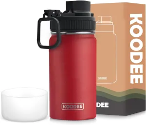 koodee 12 oz Water Bottle with Straw- Stainless Steel Double Wall Vacuum Insulated Wide Mouth Flask with Straw Lid, Sports Metal Water Bottle for Girls and Boys (Canyon Red)