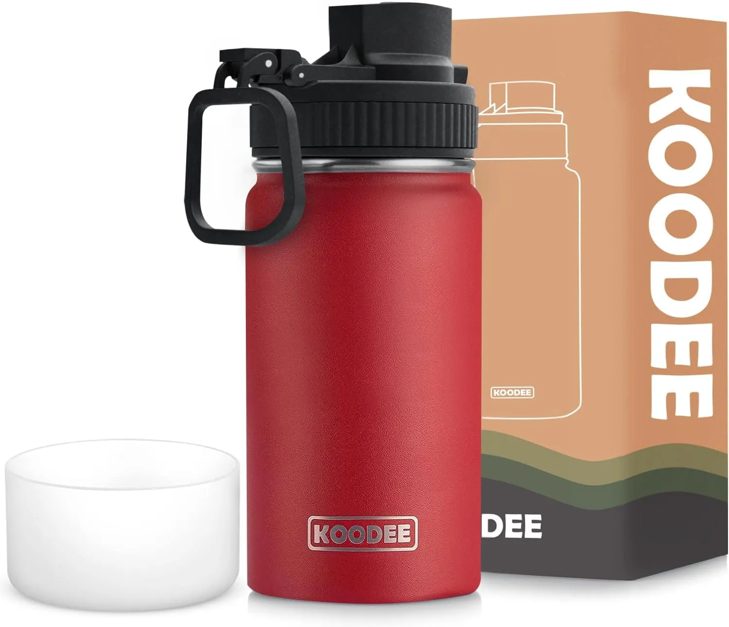 koodee 12 oz Water Bottle with Straw- Stainless Steel Double Wall Vacuum Insulated Wide Mouth Flask with Straw Lid, Sports Metal Water Bottle for Girls and Boys (Canyon Red)