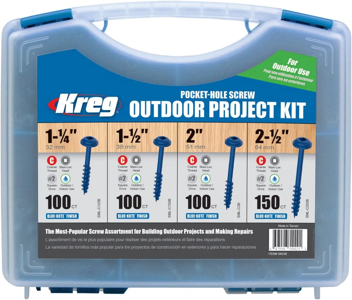 Kreg SK03B Blue Kote Pocket Hole Screw Outdoor Project Kit