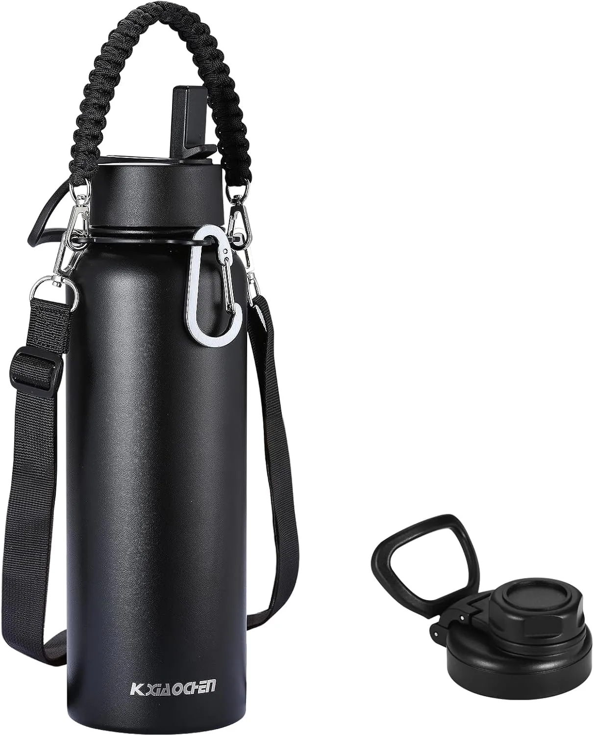 KXIAOCHEN Insulated Water Bottle, Stainless Steel Water Bottle, 2 Lids (Straw and Handle Lid),Wide Mouth Metal Water Bottles Keep Hot and Cold, Double Walled, Thermo Mug, Metal Canteen
