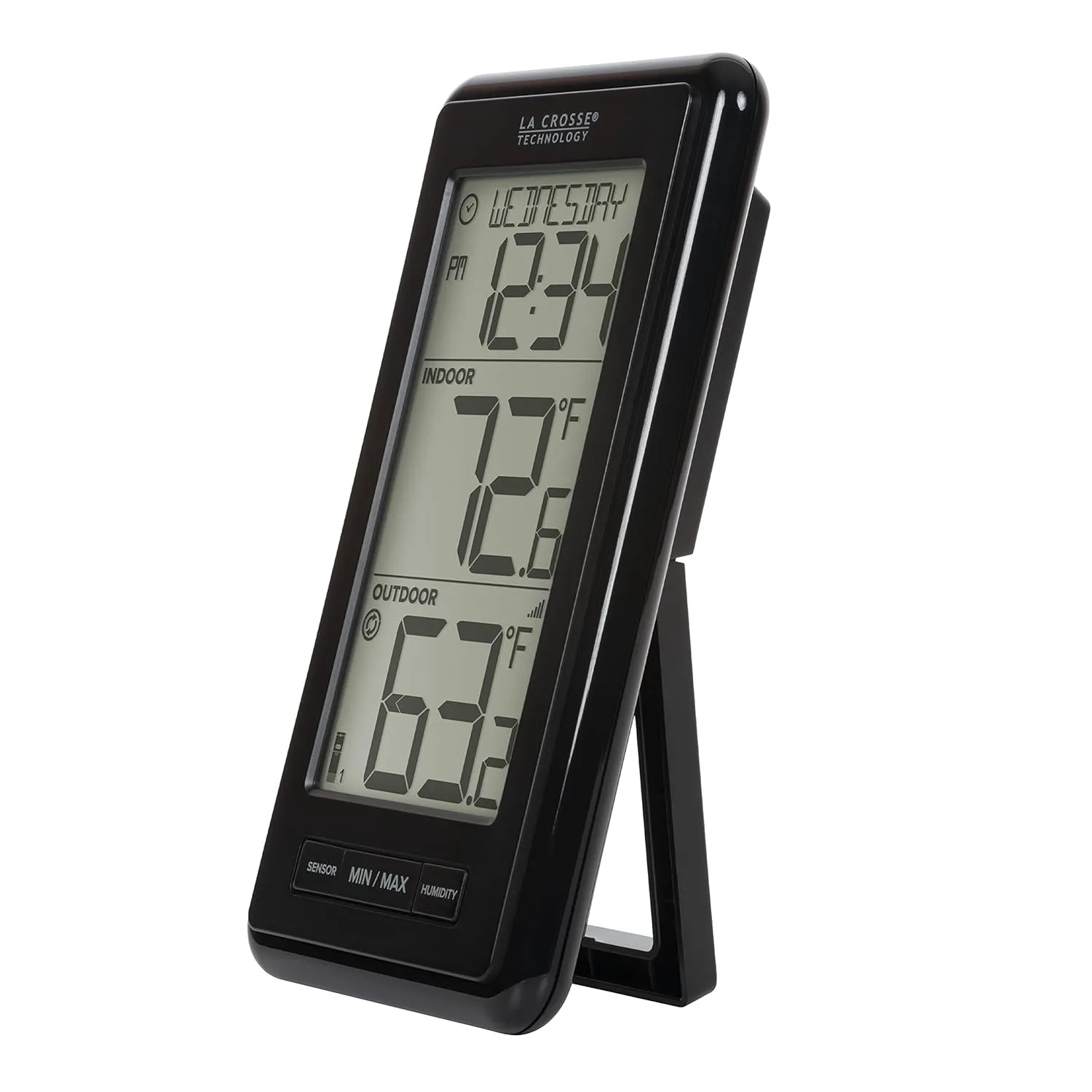 La Crosse Technology 308-43647-INT Digital Black Wireless Thermometer with Indoor Humidity, LCD