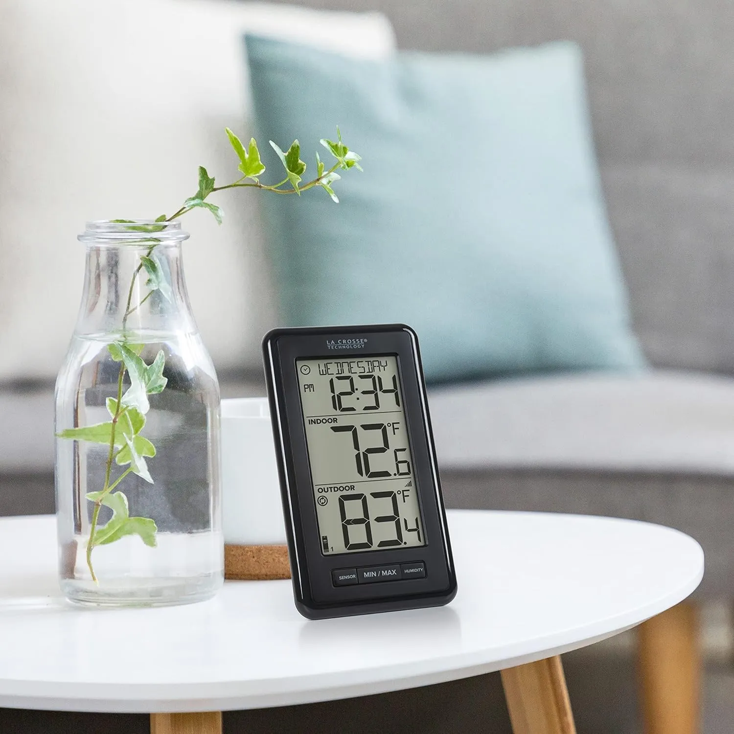 La Crosse Technology 308-43647-INT Digital Black Wireless Thermometer with Indoor Humidity, LCD