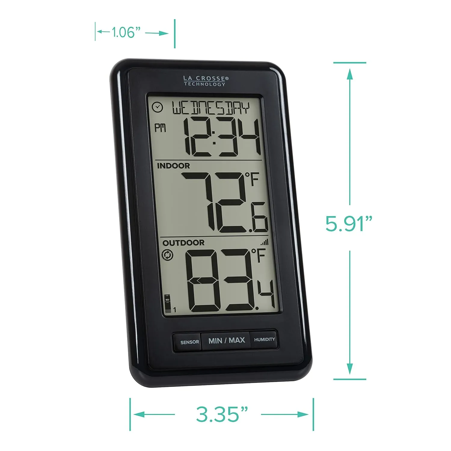 La Crosse Technology 308-43647-INT Digital Black Wireless Thermometer with Indoor Humidity, LCD