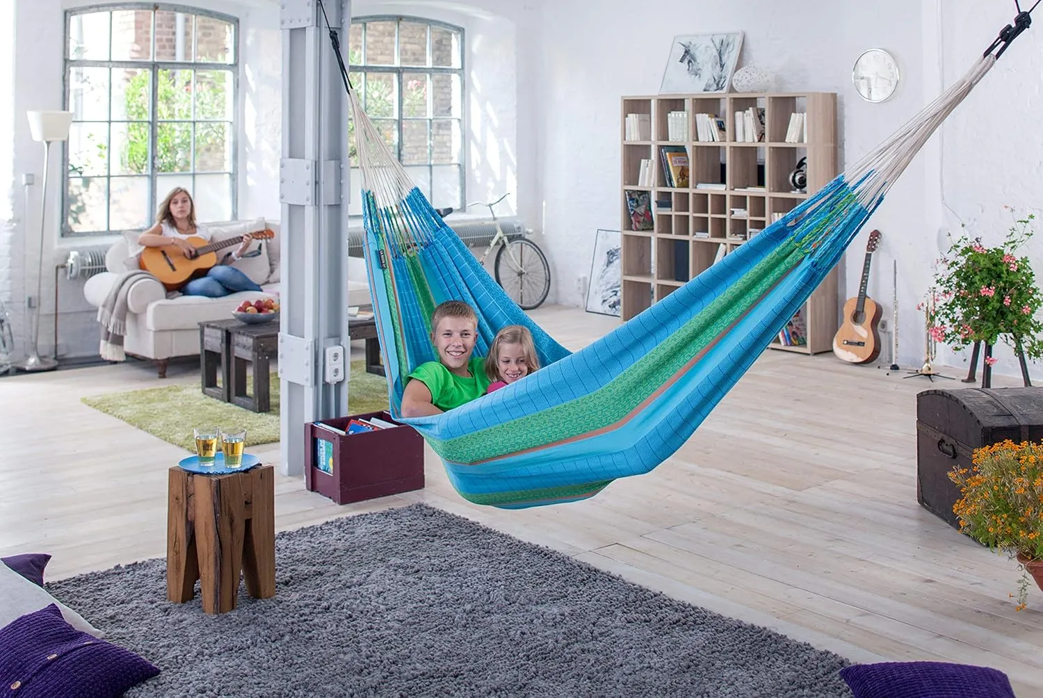 LA SIESTA Flora Hammock, Transform Your Backyard, Patio, or Porch into a Relaxation Oasis, Ultra Soft Cotton Hammock, Max 440 Lbs, Family Hammock, King, Curaçao