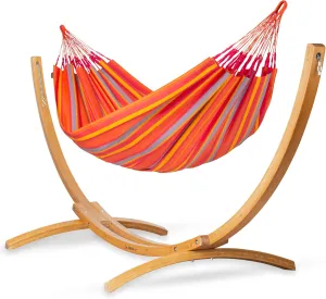 LA SIESTA® - Large Double Brisa Classic Hammock & Elipso Stand - Larch Wood Hammock Stand - Weather & Tear Resistant - Backyard Outdoor Hammock with Stand - 2-Person, Max 355 Lbs, Toucan