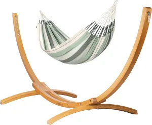 LA SIESTA® Modesta Cotton Hammock & Wood Stand - Indoor Outdoor Hammock with Stand, Larch Wood Stand - Extra Large 2 Person Hammock with Stand for Outside Patio Hammock - Max 440 Lbs, King, Olive