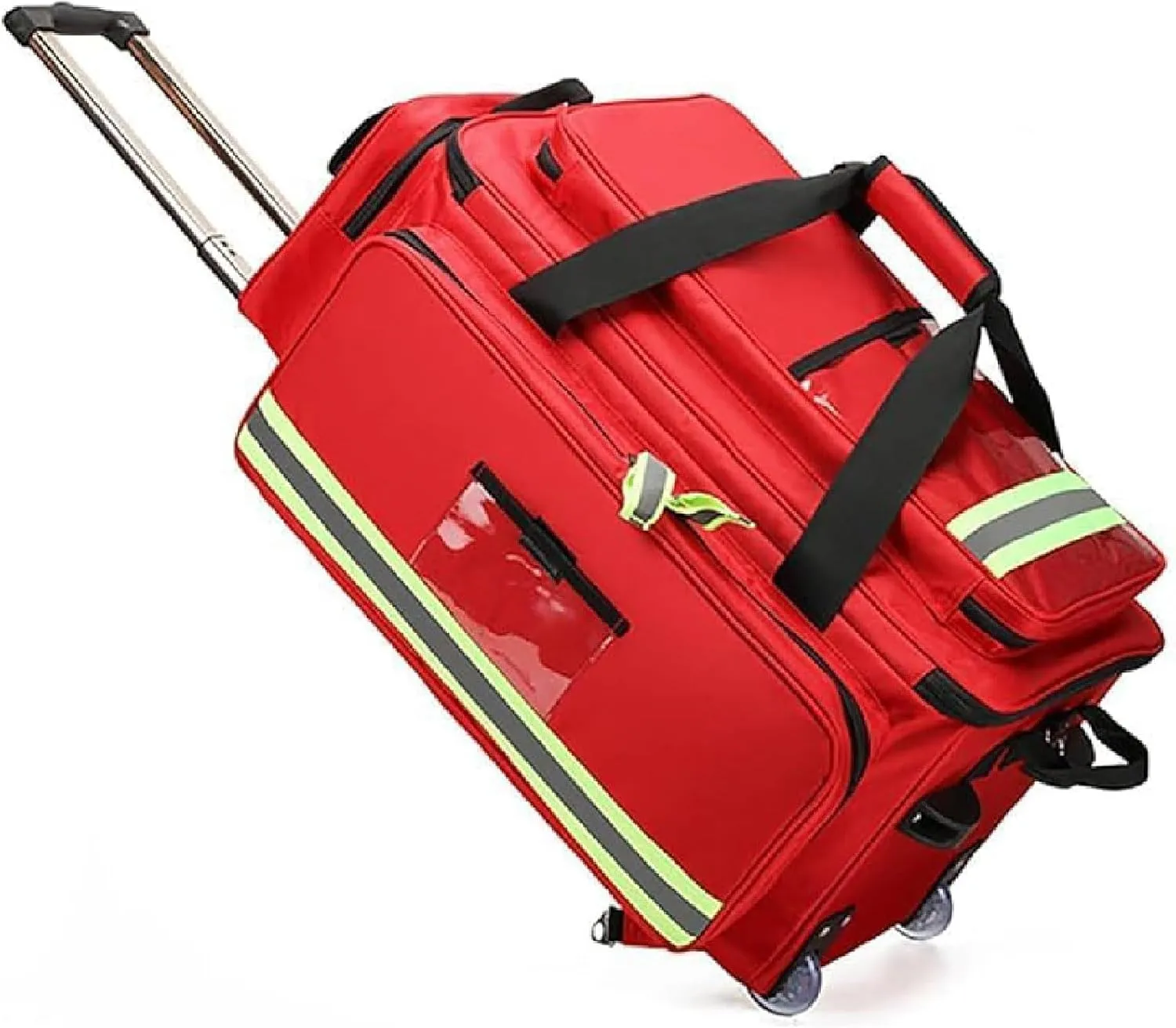 Large Capacity Medical Trolley Bag with Wheels - First Responder First Aid Kit Bag, Portable Outdoor Emergency Duffle Bag - Empty Trauma Bag with Compartments