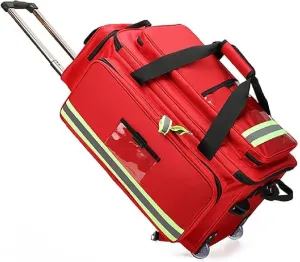 Large Capacity Medical Trolley Bag with Wheels - First Responder First Aid Kit Bag, Portable Outdoor Emergency Duffle Bag - Empty Trauma Bag with Compartments