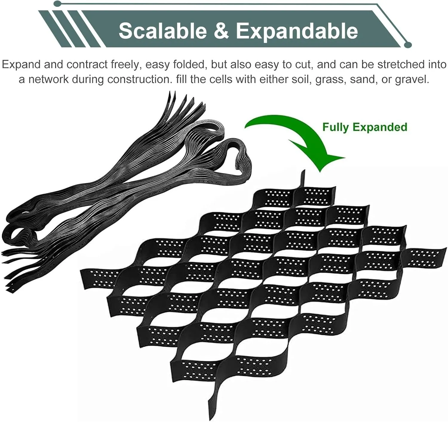 Large Slope Grid Erosion Control, Honeycomb Soil Muds Support Mesh for River Bank Embankment, Outdoor Patio Backyard Pathway Walkway Pea Gravel Geogrid, 3ft/6.5ft/10ft/13ft/16.5ft/20ft/23ft/26ft/30ft/