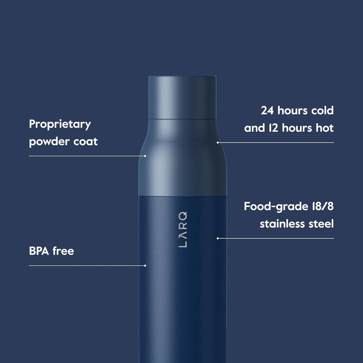 LARQ Twist Top 17 oz - Insulated Stainless Steel Water Bottle | Thermos, BPA Free | Reusable for Camping, Office, and Travel | Keep Drinks Cold and Hot, Monaco Blue