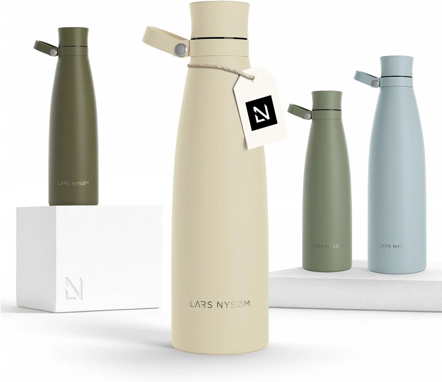 LARS NYSØM Stainless Steel Insulated Water Bottle 25oz 34oz | Insulated Thermo Flask for Hot and Cold Beverages | Leakproof Drinking Bottle (Almond Beige, 25.4oz)