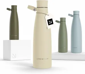 LARS NYSØM Stainless Steel Insulated Water Bottle 25oz 34oz | Insulated Thermo Flask for Hot and Cold Beverages | Leakproof Drinking Bottle (Almond Beige, 25.4oz)
