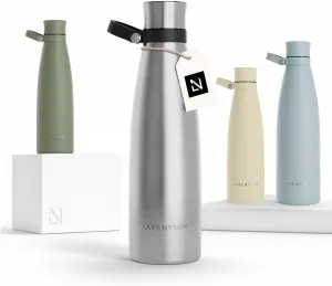 LARS NYSØM Stainless Steel Insulated Water Bottle 25oz 34oz | Insulated Thermo Flask for Hot and Cold Beverages | Leakproof Drinking Bottle (Stainless Steel, 25.4oz)