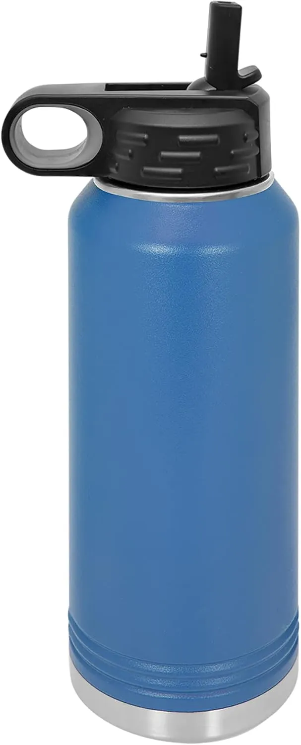 LaserGram Personalized Water Bottle, Trumpet, Stainless Steel Double Wall Vacuum Insulated with Flip Top Straw, Custom Engraved Gift (40oz / 1180ml Dark Blue)