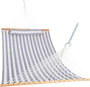 Lazy Daze 12 FT Quilted Double Hammock with Spreader Bar, 2-Person, 450 lbs Capacity, Gray White
