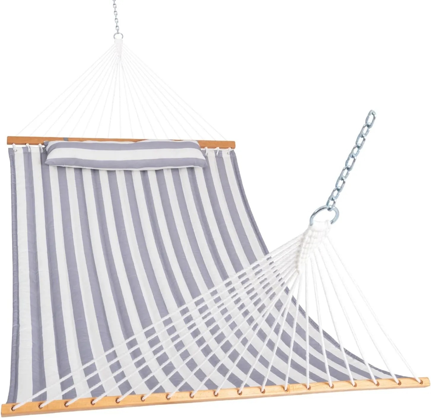Lazy Daze 12 FT Quilted Double Hammock with Spreader Bar, 2-Person, 450 lbs Capacity, Gray White