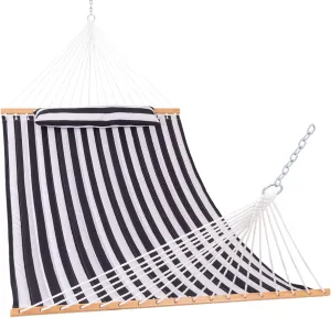 Lazy Daze 12 FT Quilted Hammock with Spreader Bar, 2-Person Double Hammock for Outside Patio Poolside Backyard Beach, 450 lbs Capacity, Black White