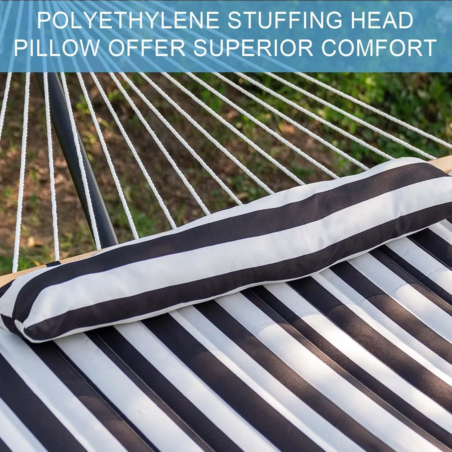 Lazy Daze 12 FT Quilted Hammock with Spreader Bar, 2-Person Double Hammock for Outside Patio Poolside Backyard Beach, 450 lbs Capacity, Black White