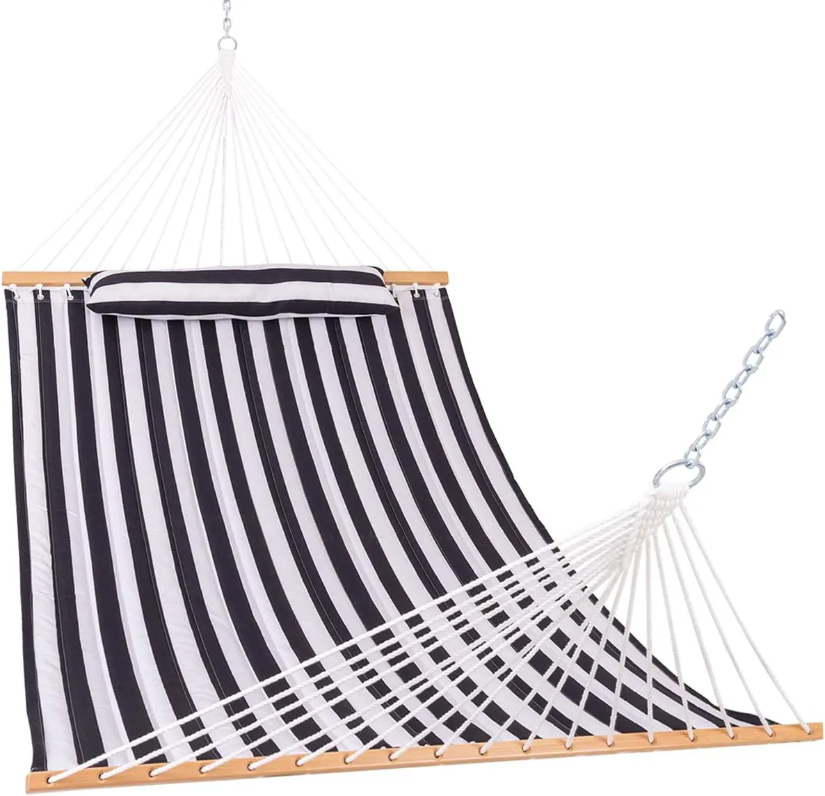 Lazy Daze 12 FT Quilted Hammock with Spreader Bar, 2-Person Double Hammock for Outside Patio Poolside Backyard Beach, 450 lbs Capacity, Black White