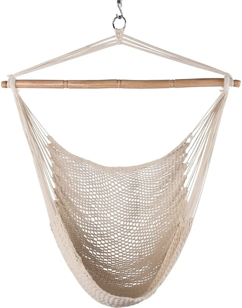 Lazy Daze Hammock Chair Caribbean Hanging Rope Weaving Chair with 40" Hardwood Spreader Bar and Soft-Spun Cotton Rope for Indoor/Outdoor Backyard & Living Room, Max 300 LBS, Natural