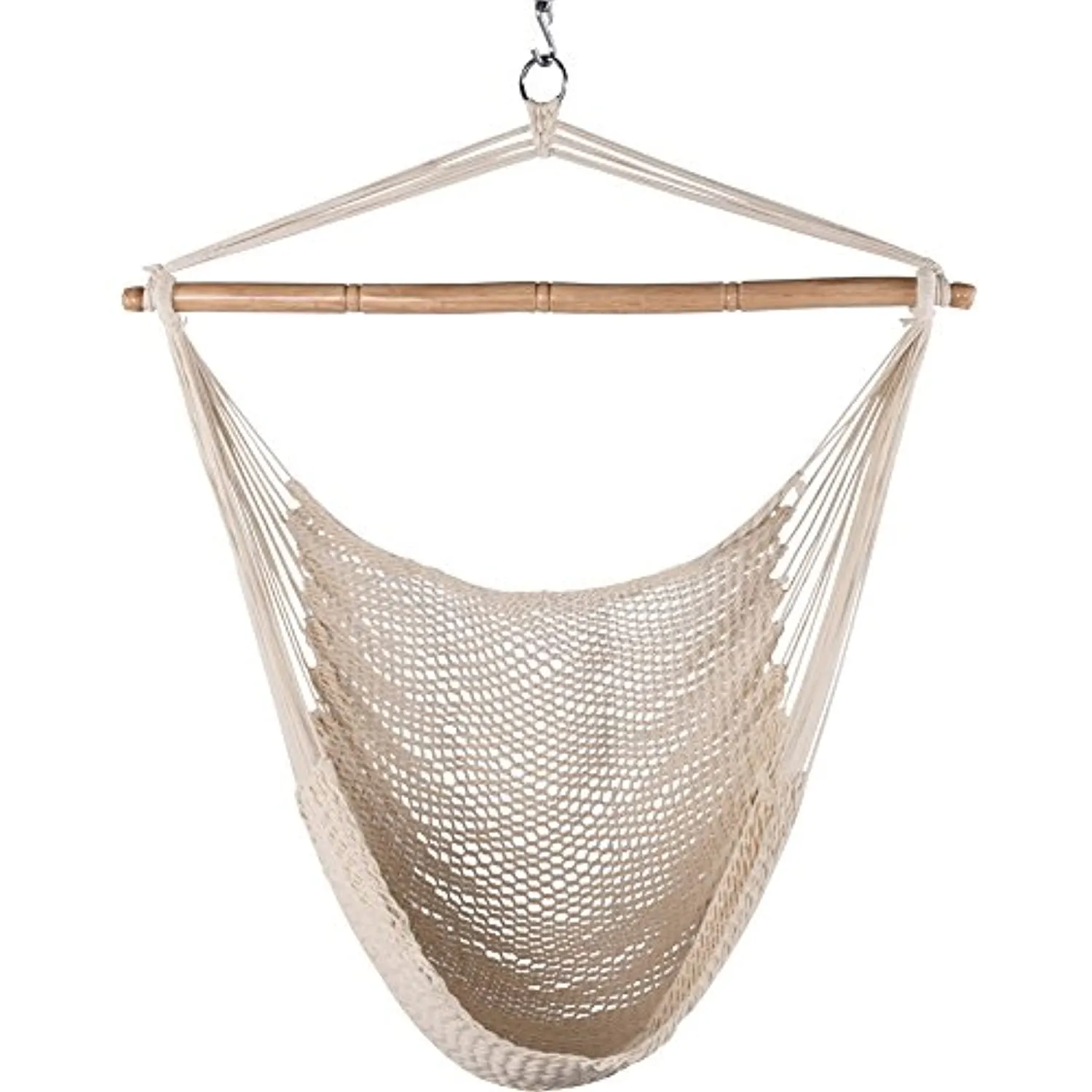Lazy Daze Hammock Chair Caribbean Hanging Rope Weaving Chair with 40" Hardwood Spreader Bar and Soft-Spun Cotton Rope for Indoor/Outdoor Backyard & Living Room, Max 300 LBS, Natural