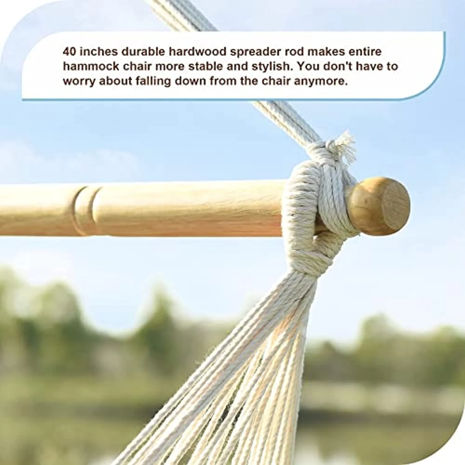 Lazy Daze Hammock Chair Caribbean Hanging Rope Weaving Chair with 40" Hardwood Spreader Bar and Soft-Spun Cotton Rope for Indoor/Outdoor Backyard & Living Room, Max 300 LBS, Natural