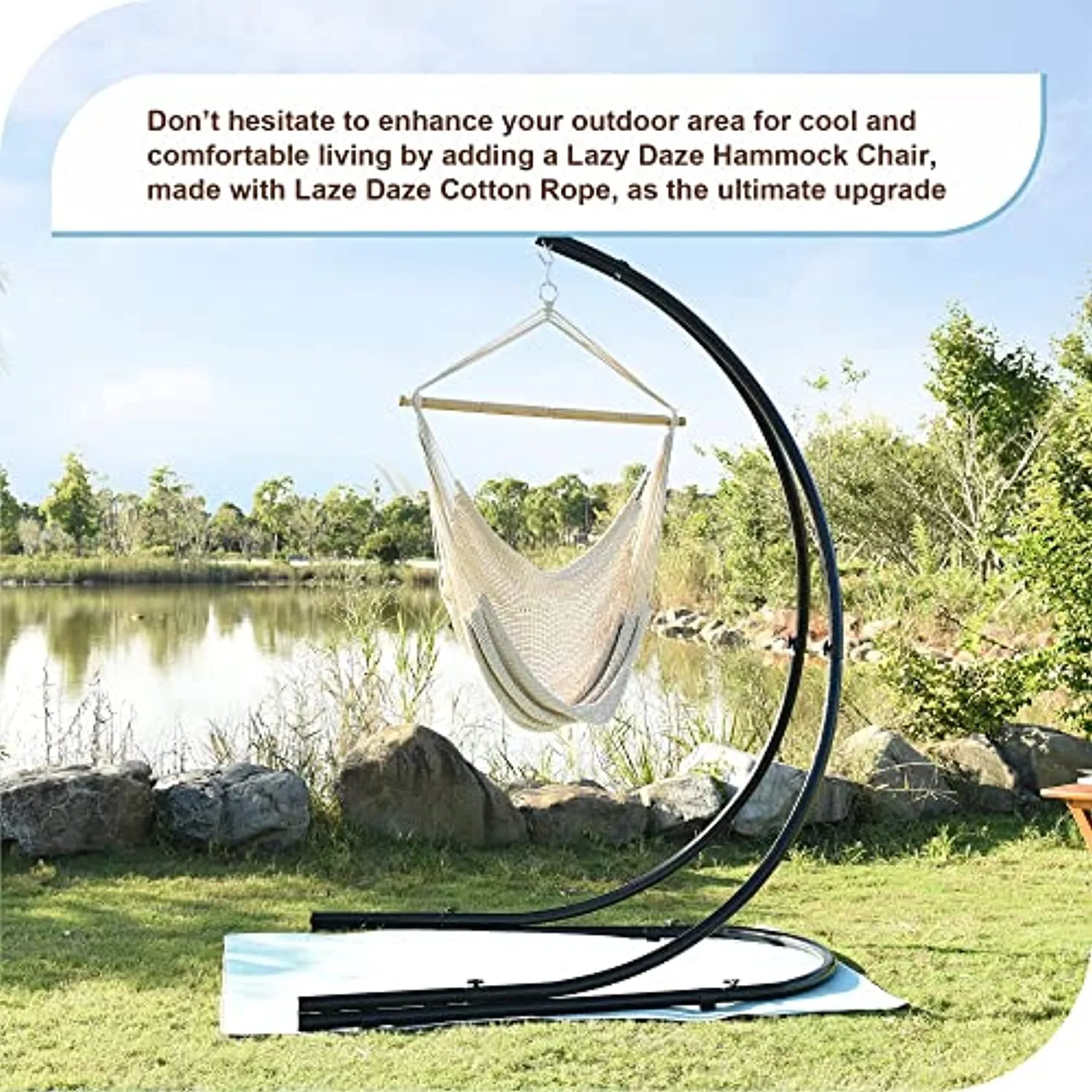 Lazy Daze Hammock Chair Caribbean Hanging Rope Weaving Chair with 40" Hardwood Spreader Bar and Soft-Spun Cotton Rope for Indoor/Outdoor Backyard & Living Room, Max 300 LBS, Natural