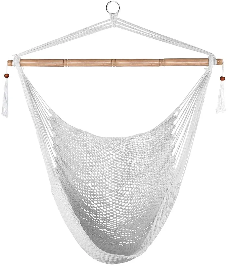 Lazy Daze Hammock Chair Caribbean Hanging Rope Weaving Chair with 40" Hardwood Spreader Bar and Soft-Spun Cotton Rope for Indoor/Outdoor Backyard & Living Room, Max 300 LBS, Natural