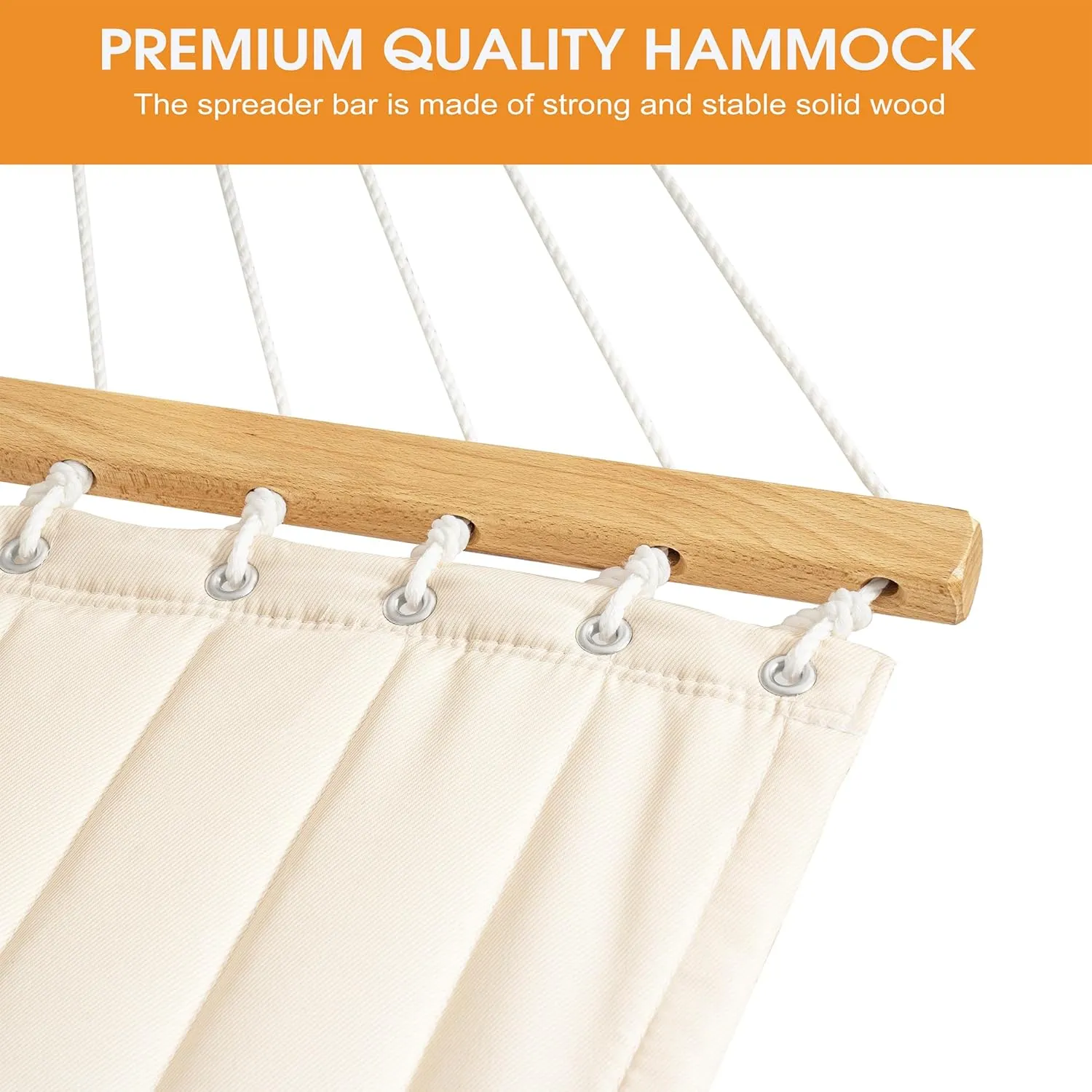 Lazy Daze Hammocks Quilted Hammock with 13.5 Ft Metal Curved Stand, 2 Person Heavy Duty Hammock with Pillow & Spreader Bar for Outside, Patio, Poolside, 450 Lbs Capacity, Cream