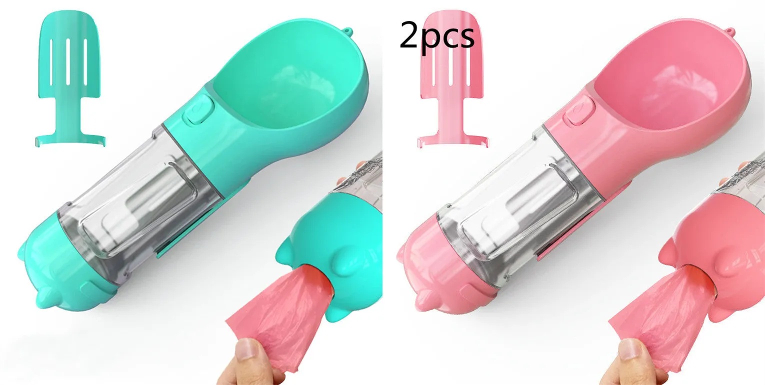 Leak Proof Dog Water Bottle with Food Storage and Waste Bag Holder