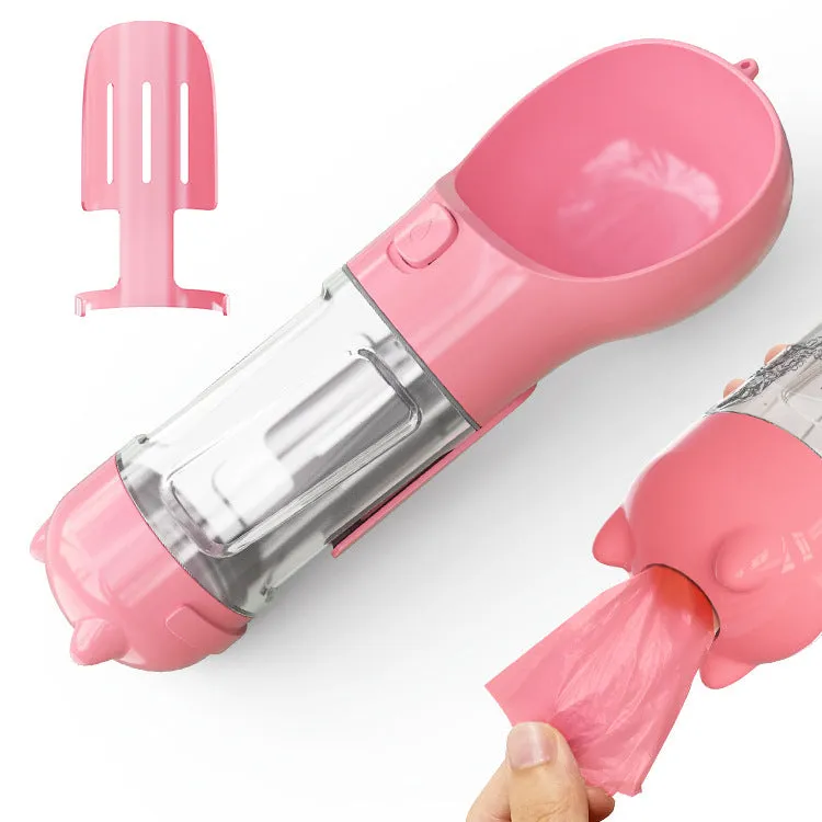 Leak Proof Dog Water Bottle with Food Storage and Waste Bag Holder