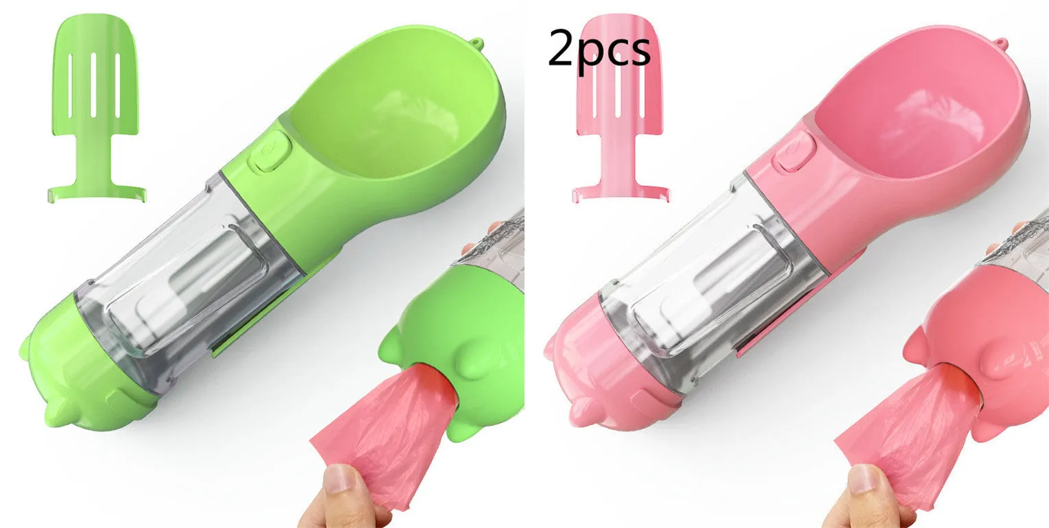 Leak Proof Dog Water Bottle with Food Storage and Waste Bag Holder