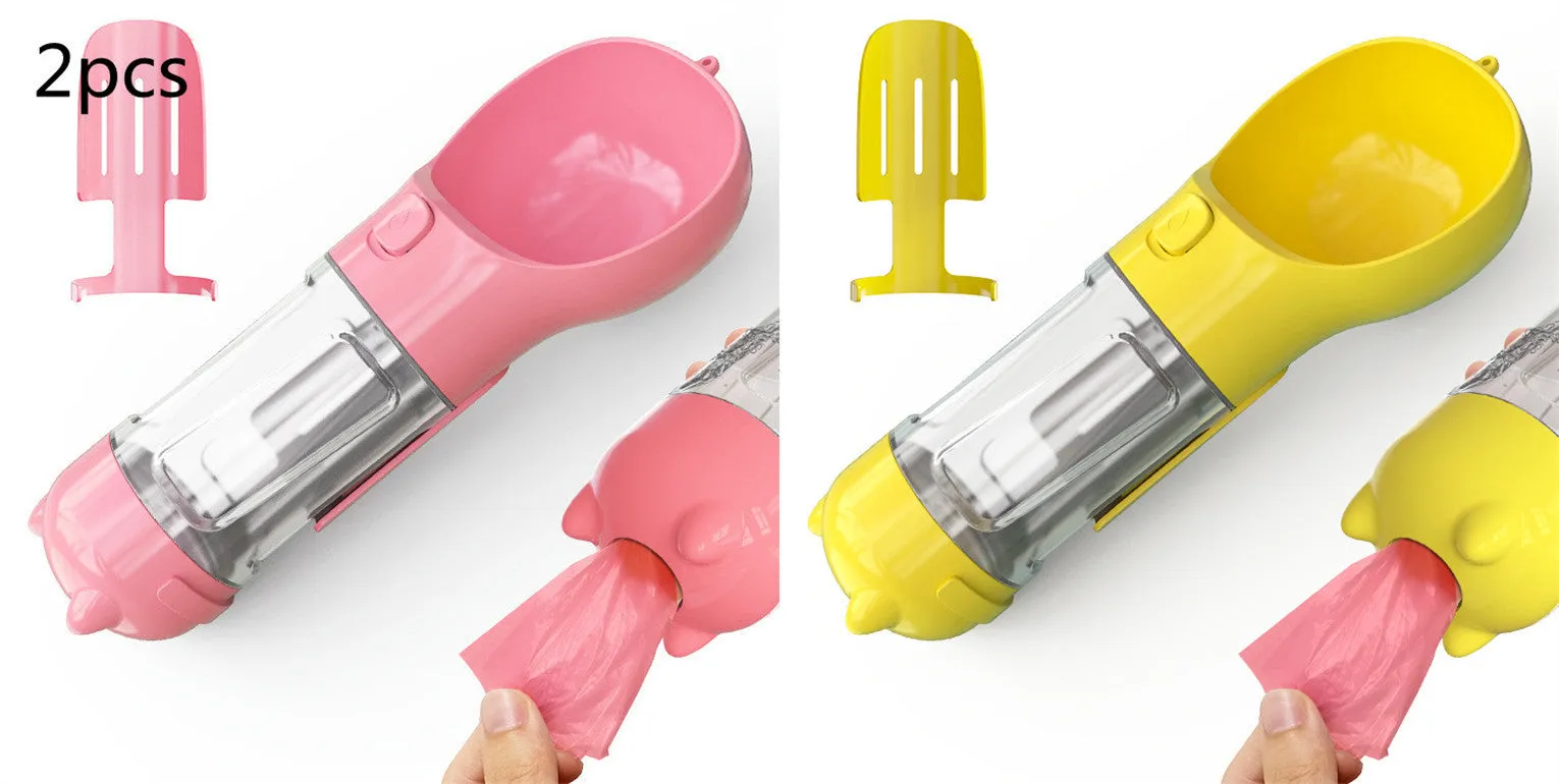 Leak Proof Dog Water Bottle with Food Storage and Waste Bag Holder