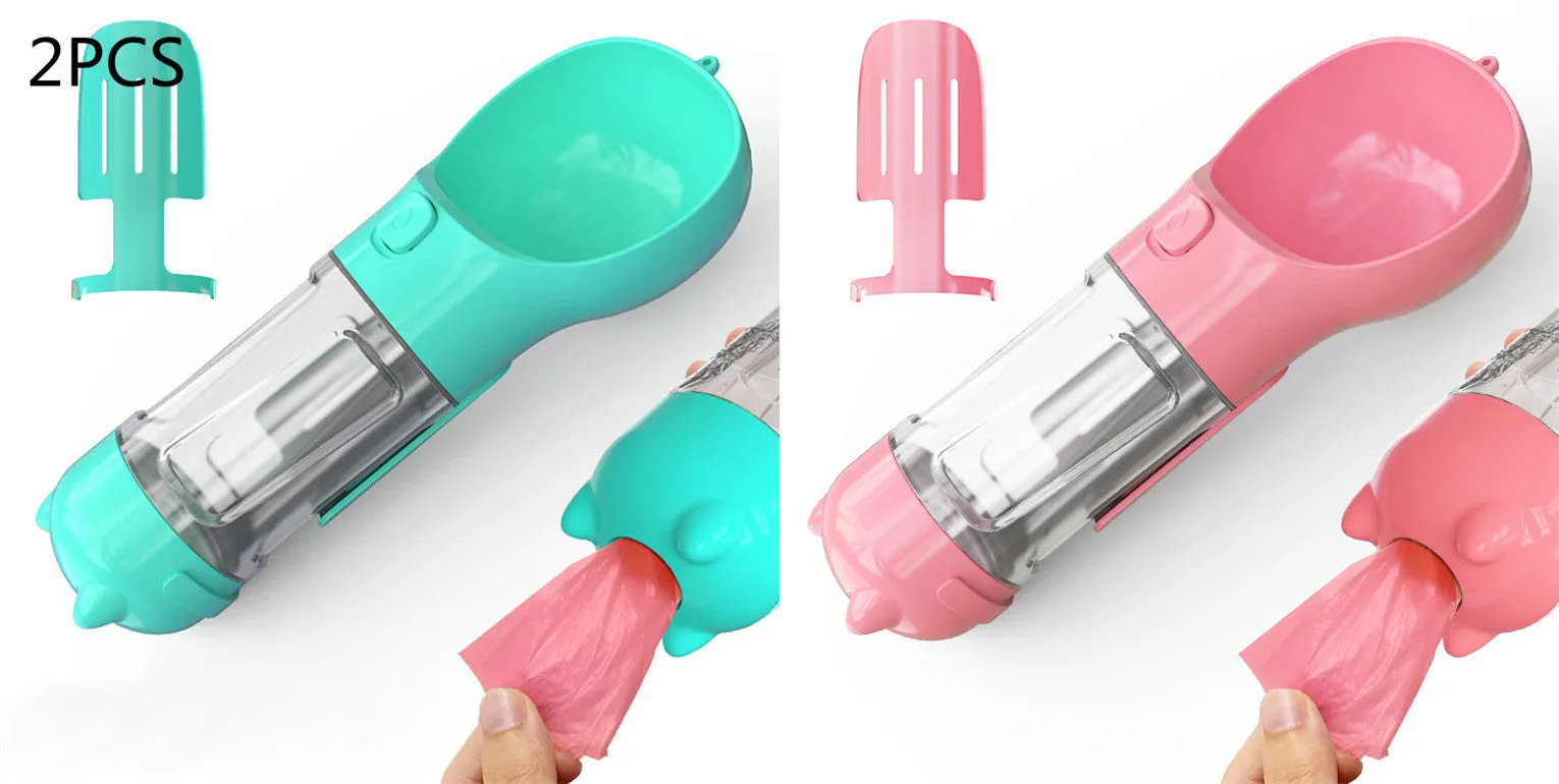 Leak Proof Dog Water Bottle with Food Storage and Waste Bag Holder