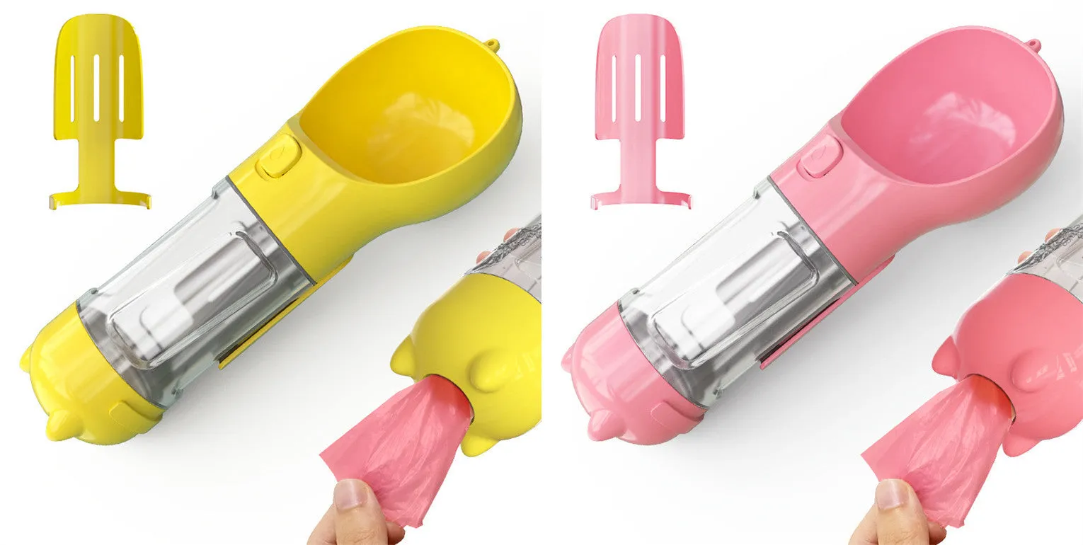 Leak Proof Dog Water Bottle with Food Storage and Waste Bag Holder